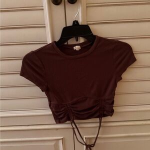 Garage Chocolate Brown Ruched Crop Top